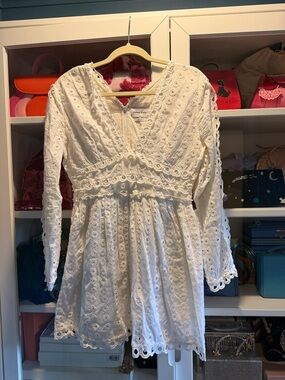 Valencia & Vine 100% cotton long sleeve eyelet mini dress made